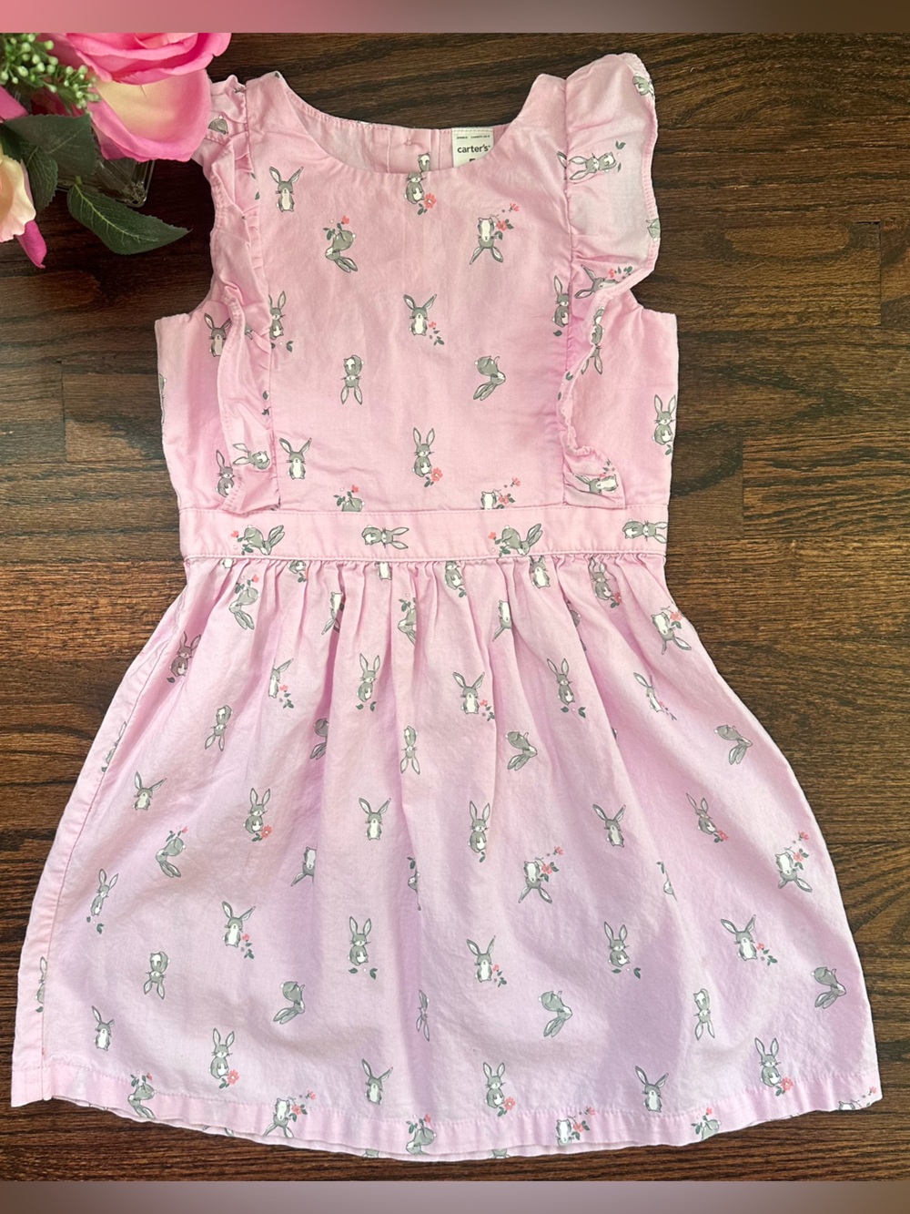 Carter’s light pink cotton bunny print dress, size 5T